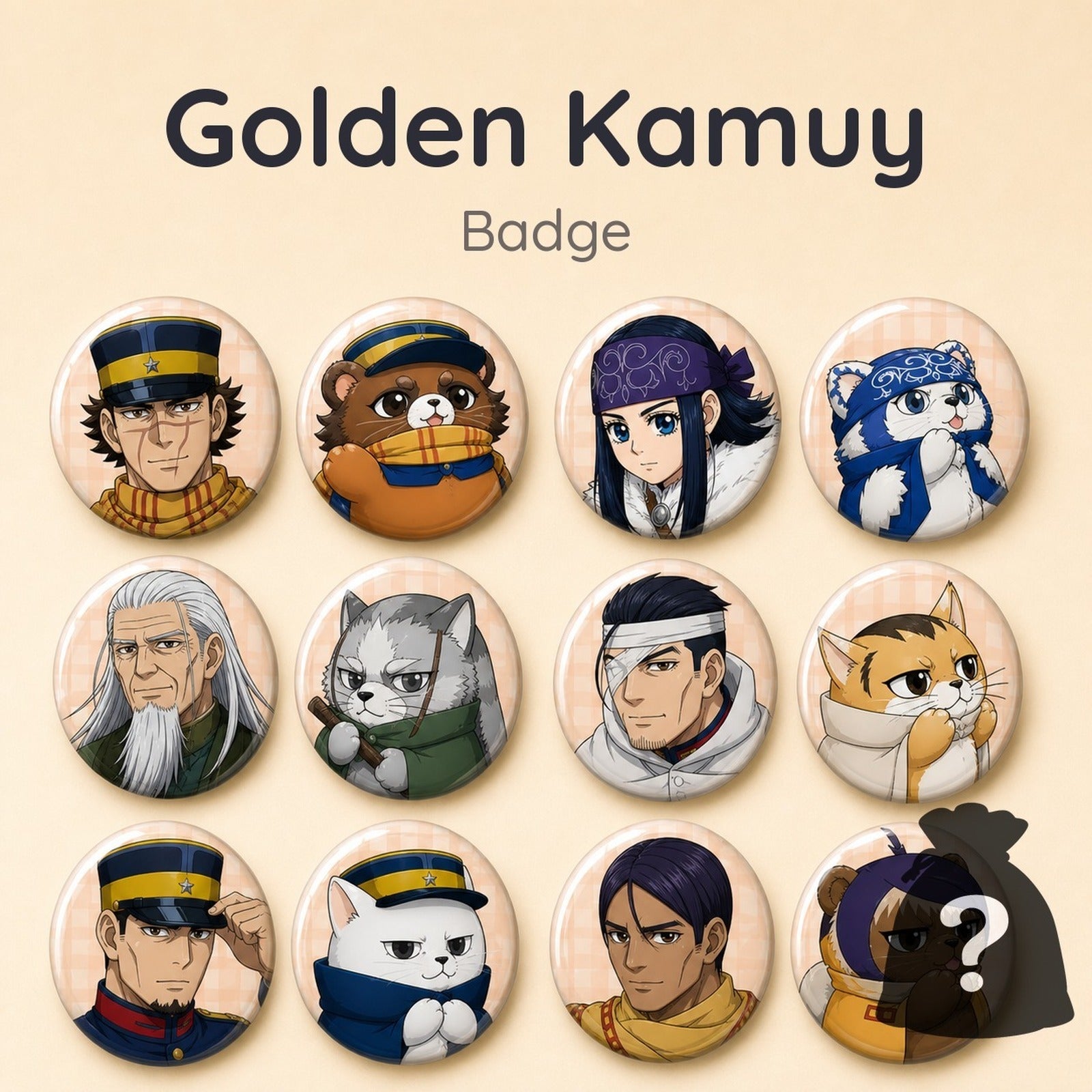 Golden Kamuy x Doubutsu Phose Can Badge Set Collection (Blind Bag) - Image 1